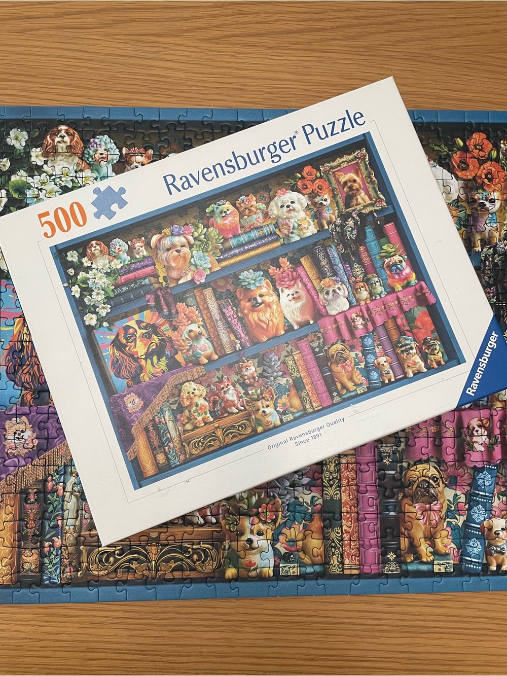 Ravensburger 500 Piece Dogs on Bookshelf Puzzle Complete